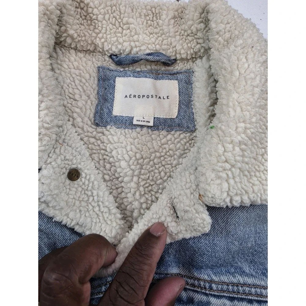 Aeropostale Mens Denim Sherpa Lined Trucker Jacket Size L